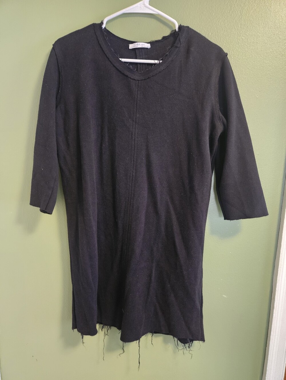 ZARA Black Distressed Short Sleeve Knit Sweater Top
